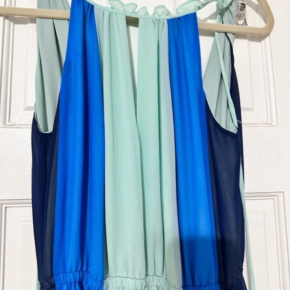 Eva Mendes Blue and Teal Striped Maxi Dress - Picture 2 of 8